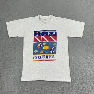 Vintage Cozumel Mexico Scuba Tee Adult S Grey 90s Single Stitch Short Sleeve